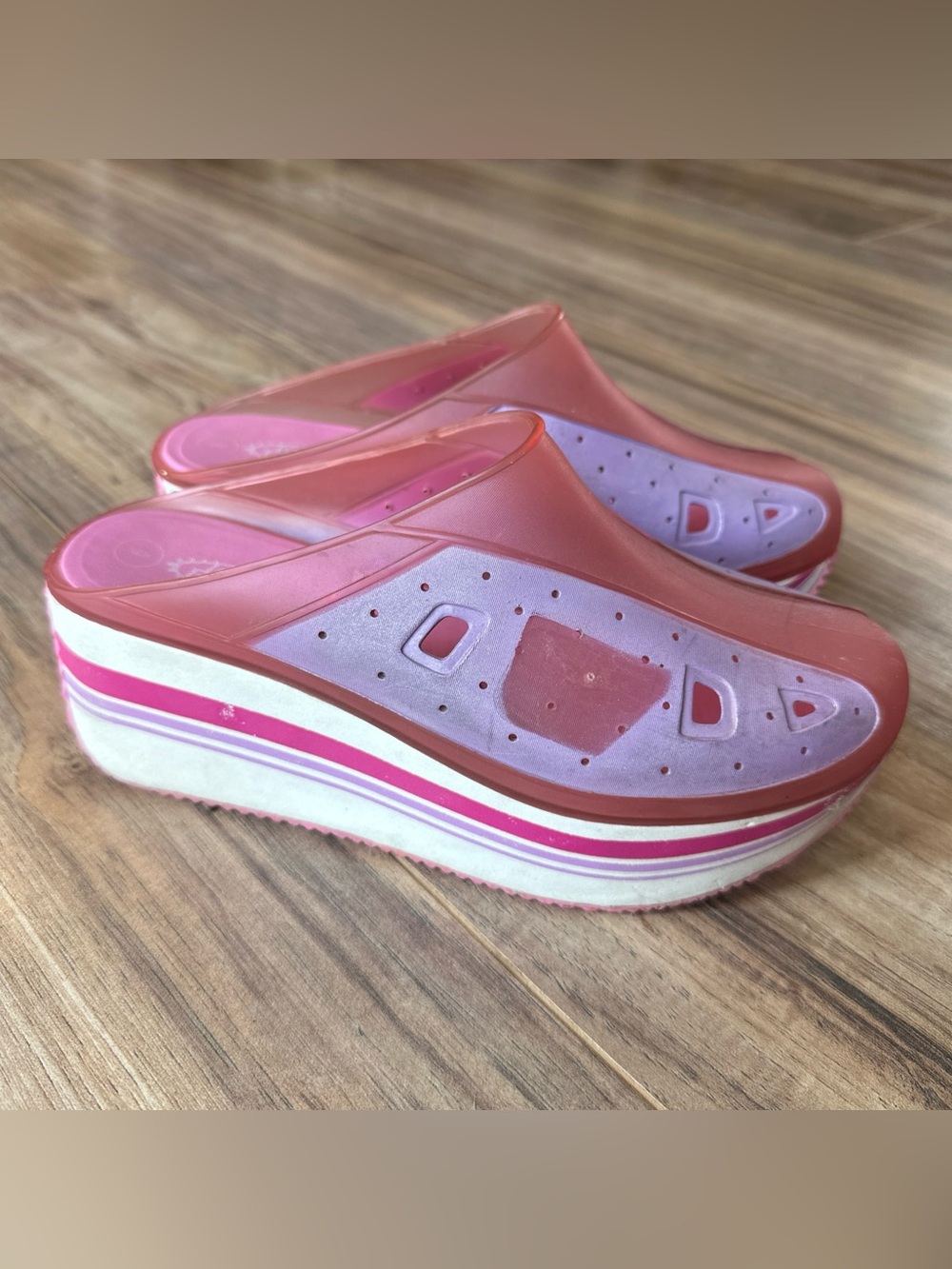 Y2K Lower East Side Pink Gel Chunky Platform Mules Size 6 RARE jellies Purple